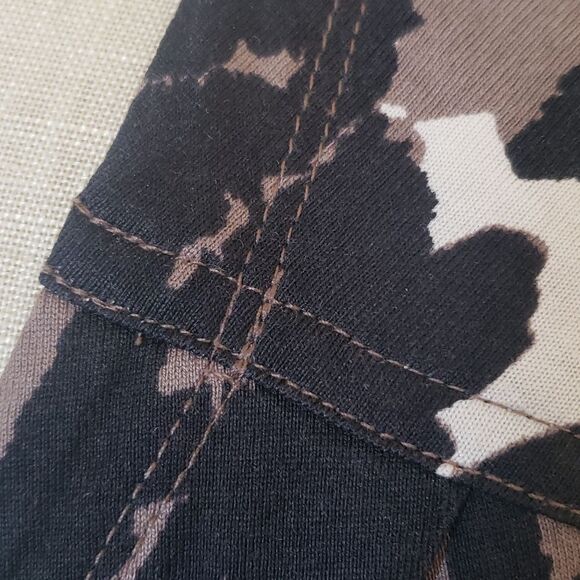 BANANA REPUBLIC Silk Wrap  Dress Black Brown Abstract Short Sleeve Surplice Neck - Picture 12 of 13